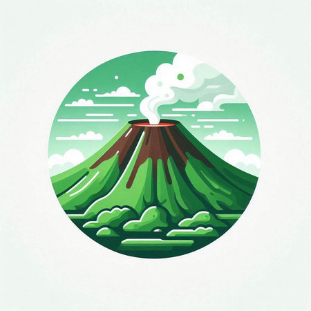 Volcano icon in flat style. Volcanic eruption vector illustration.のイラスト素材