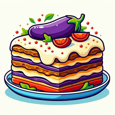 Illustration of a layered cake with eggplant, tomato and cheeseのイラスト素材