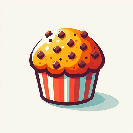 Illustration of a cupcake with chocolate chips on a white background