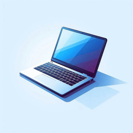 Laptop computer with blue screen on blue background. Vector illustration.のイラスト素材
