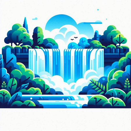 Waterfall in the forest. Nature landscape. Vector illustration. EPS 10のイラスト素材