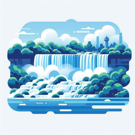 Waterfall on the river, vector illustration in a flat style.のイラスト素材