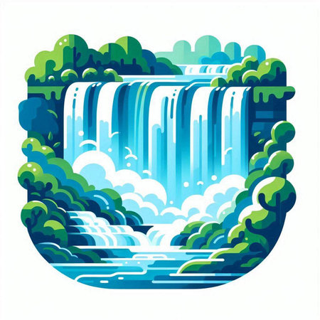 Waterfall in the forest. Vector illustration in a flat style.のイラスト素材