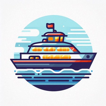 Cruise ship icon. Vector illustration of a yacht in the sea.のイラスト素材