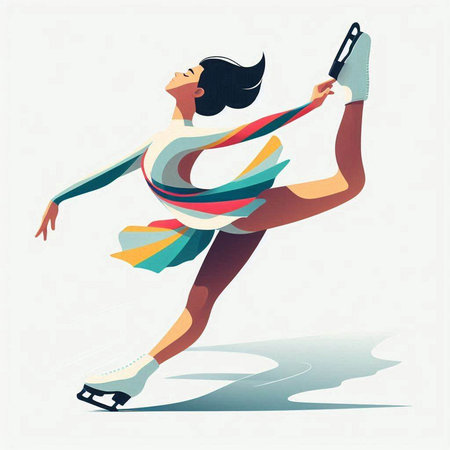 Figure skating. Woman figure skater. Vector illustration in flat style.のイラスト素材