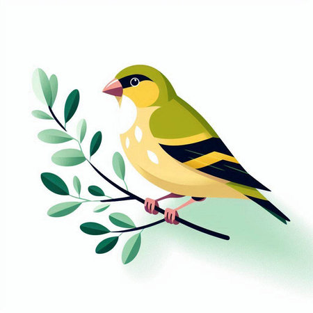 Bird on a branch with leaves. Vector illustration of a bird.のイラスト素材