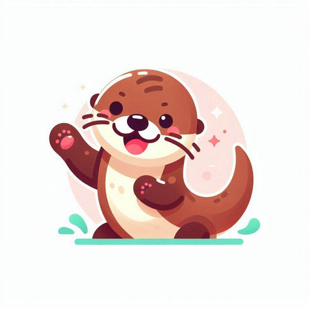 Cute cartoon otter sitting on the ground. Vector illustration.のイラスト素材