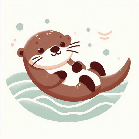 Cute cartoon otter on the water. Vector illustration. Eps10のイラスト素材