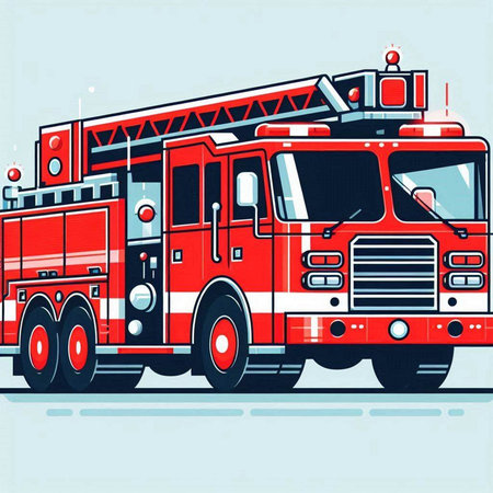 Vector illustration of a firetruck on a background of blue sky