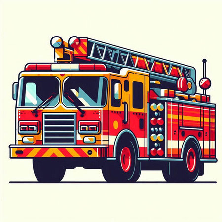 Fire engine. Vector illustration of a firetruck in cartoon style.