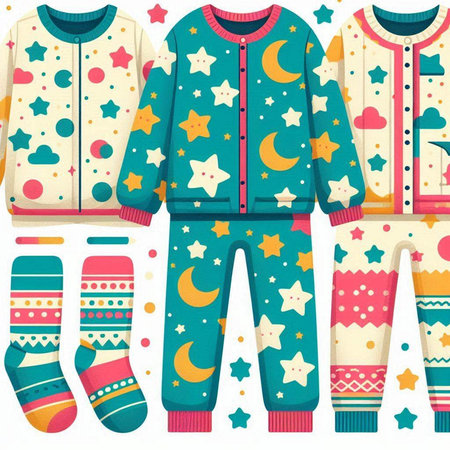 Vector illustration of childrens pajamas with stars and snowflakesのイラスト素材
