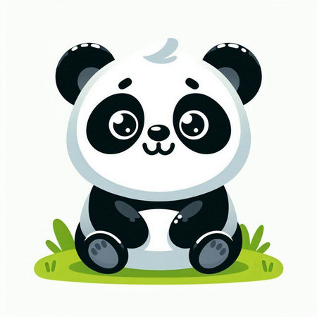 Cute cartoon panda sitting on the grass. Vector illustration.のイラスト素材