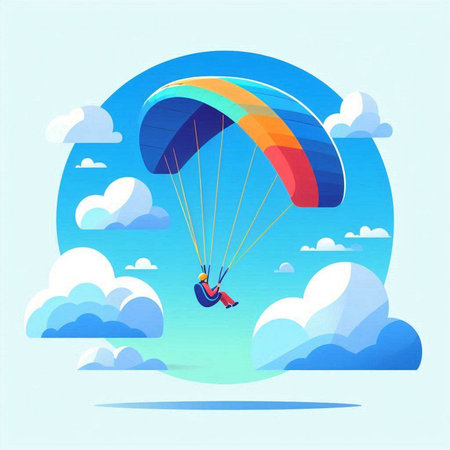 Paraglider flying in the blue sky, vector illustration.のイラスト素材