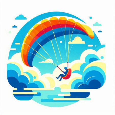 Paraglider flying in the blue sky. Vector illustration.のイラスト素材