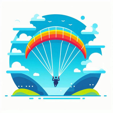 Paraglider flying in the blue sky, vector illustration.のイラスト素材