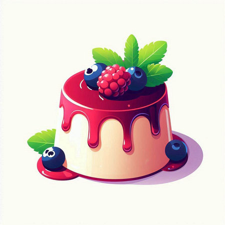 Panna cotta with berries. Vector illustration for your design.