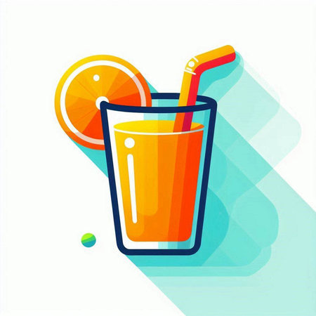 Orange juice in a glass with a straw. Vector illustration in flat style.のイラスト素材