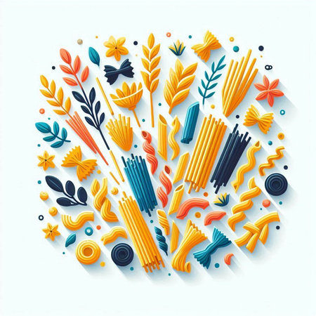 Different types of pasta in the form of a circle. Vector illustrationのイラスト素材