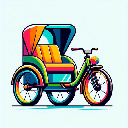 Rickshaw or tricycle vector illustration. Colorful vector illustration.のイラスト素材
