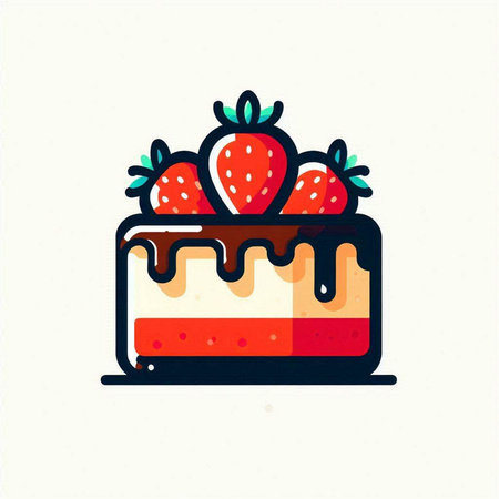 Strawberry cake icon. Vector illustration, flat cartoon style.