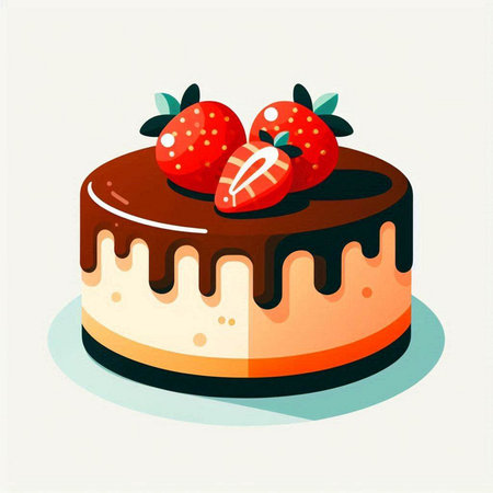 Chocolate cake with strawberries on a white background. Vector illustration.のイラスト素材
