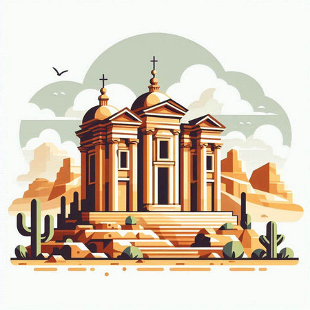 Church in the desert. Vector illustration on a white background. Rome, Italy.のイラスト素材