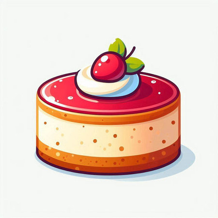Cake with whipped cream and berries. Vector illustration in cartoon style.のイラスト素材