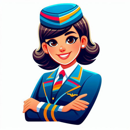 Stewardess in uniform isolated on white background. Vector illustration.のイラスト素材