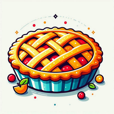 Illustration of a pie with cherries on a white background.のイラスト素材