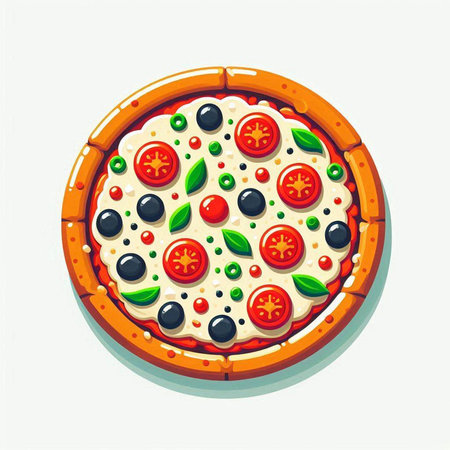 Pizza with tomatoes, olives and mozzarella cheese. Vector illustrationのイラスト素材