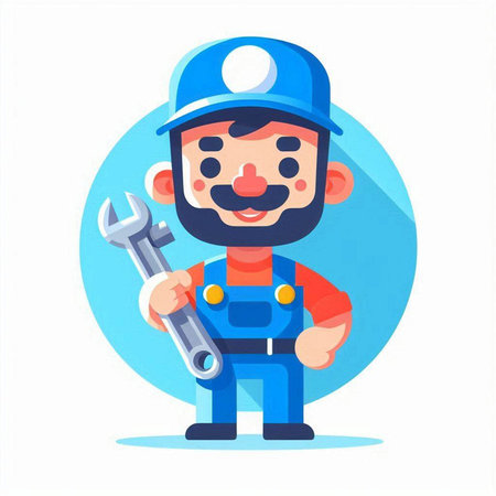 Plumber with wrench. Vector illustration in a flat style on a white background.のイラスト素材