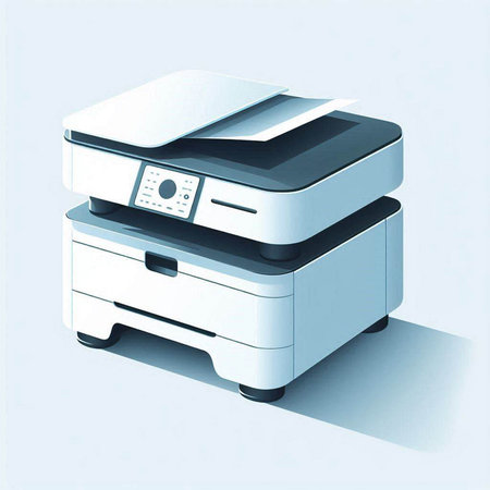 Highly rendering of a laser printer on a white background with shadow