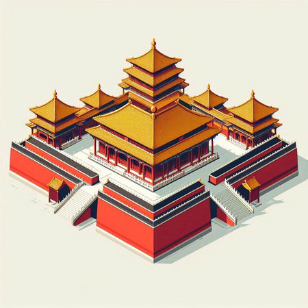 The Chinese temple isometric view. Vector illustration. Eps 10.のイラスト素材
