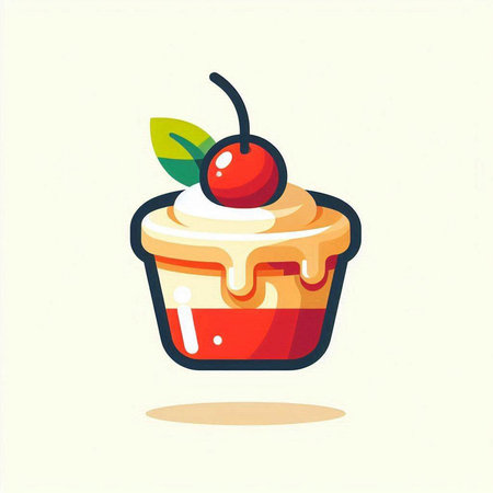 Cupcake with cream and cherry on top. Vector illustration.のイラスト素材