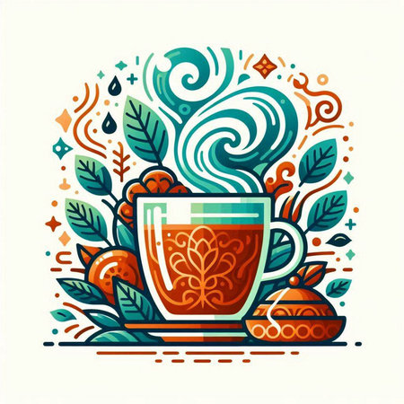Cup of tea. Vector illustration. Colorful doodle pattern.のイラスト素材