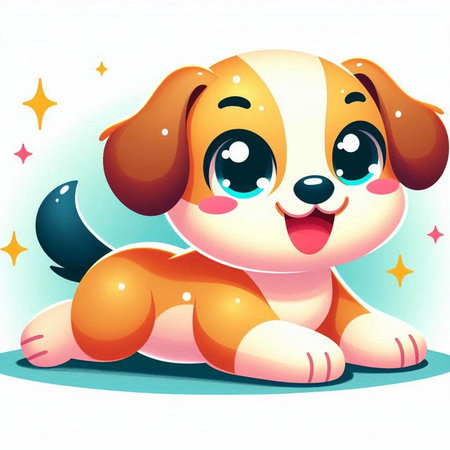 Illustration of a Cute Cartoon Golden Retriever Puppyのイラスト素材