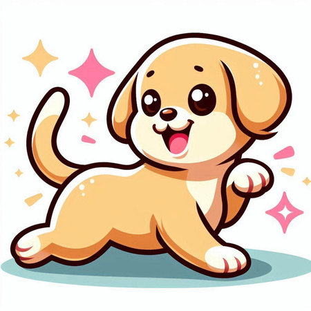 Illustration of a Cute Little Puppy with Stars in the Backgroundのイラスト素材