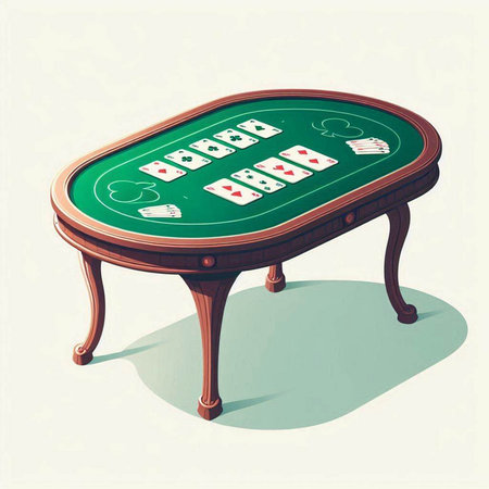 Vector illustration of a casino table with chips and cards. Vintage style.のイラスト素材