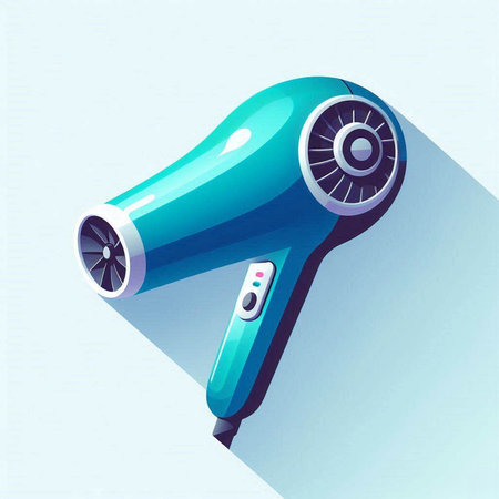 Hairdryer in flat style. Vector illustration on a blue background.のイラスト素材