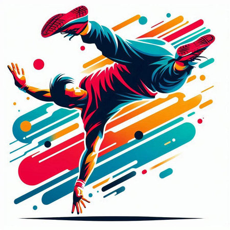 modern hip-hop style dancer on colorful background. Vector illustration.のイラスト素材