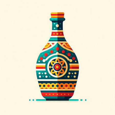 Colorful illustration of a bottle of wine in ethnic style. Vector illustrationのイラスト素材