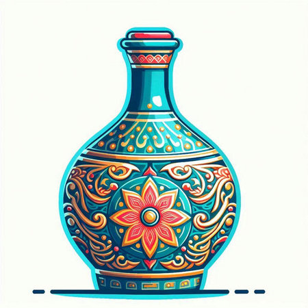 Colorful ceramic vase with ethnic ornament. Vector illustration in flat style.のイラスト素材