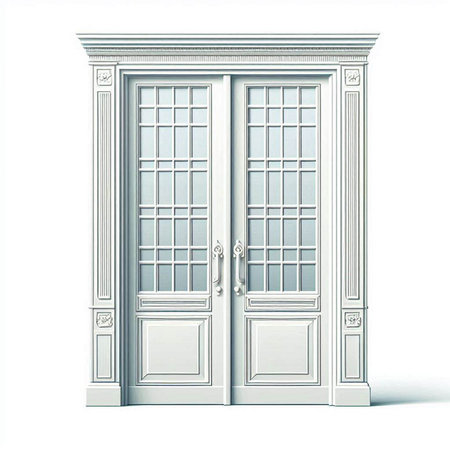 White wooden door in empty room with shadow on the wall. 3d renderingのイラスト素材