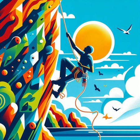 Rock climber on a cliff. Extreme sport. Vector illustration.のイラスト素材
