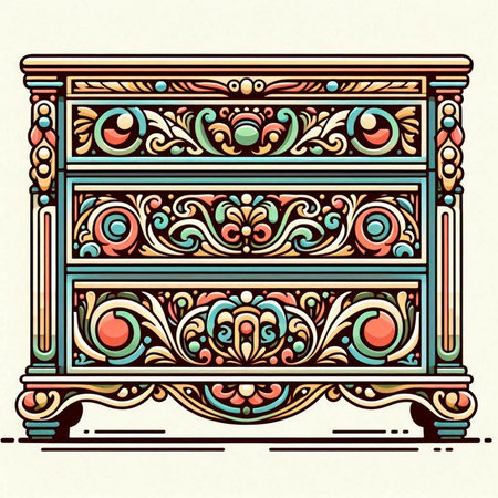 Antique chest of drawers. Vintage furniture. Vector illustration.のイラスト素材