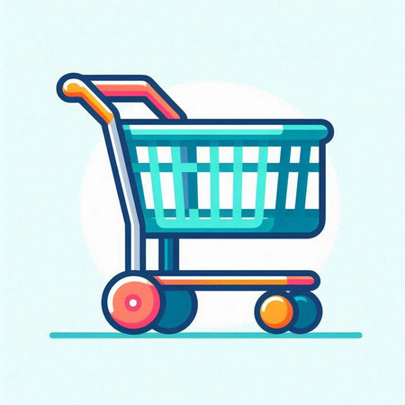 Illustration of a shopping cart with a box on wheels on a white backgroundのイラスト素材
