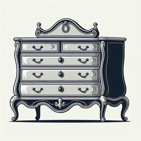 Illustration of an old chest of drawers. Vector illustration.のイラスト素材