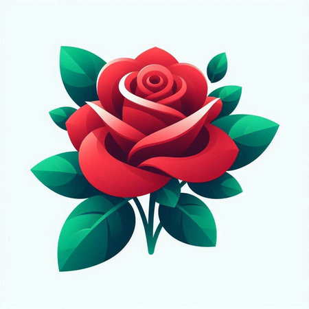 Red rose with green leaves on a white background. Vector illustration.のイラスト素材