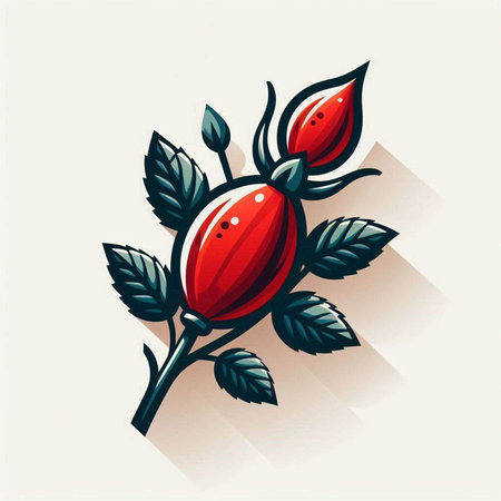 Rose hip with long shadow on white background. Vector illustration for your designのイラスト素材