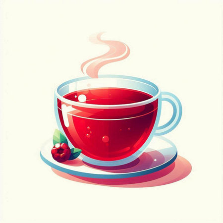 Cup of tea with berries on a white background. Vector illustration.のイラスト素材